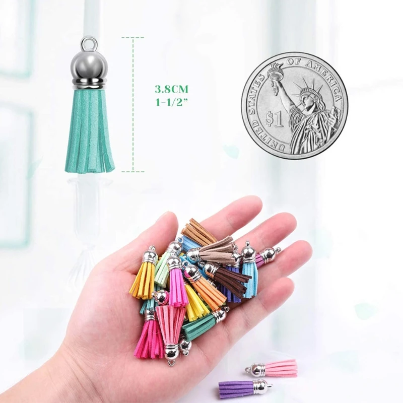 140Pcs Mixed Colors Leather Keychain Tassels Bulk Acrylic Keychain