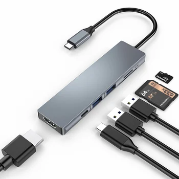

New Hot 6-in-1 USB C Hub Type-C to HDMI 4K 2 USB 3.0 SDs TF Card Reader 100W PD Charging Adapter Dock Station for Laptop