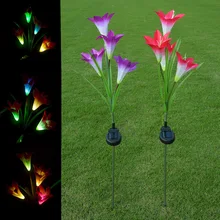 Цвет Фул Цвет изменение 4 головки Солнечная Лилия праздничный фонарь открытый светодиодный моделирование праздничный фонарь светодиодный свет лужайки плунжера лампа