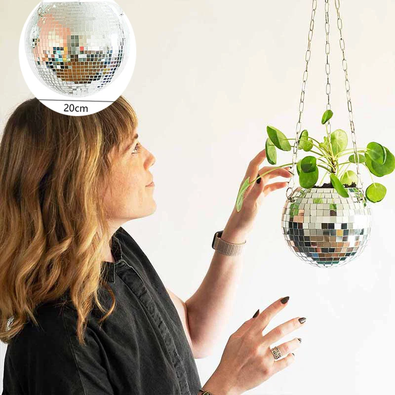 2021 Mirror Round Disko Flower Pot Basket Hanging Wall Vase European Nordic Style Hanging Basket Home Decorations macetero