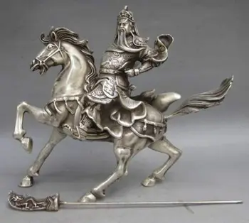 

Collectable Chinese Tibet Silver Warrior God Guan Yu & Horse Statue