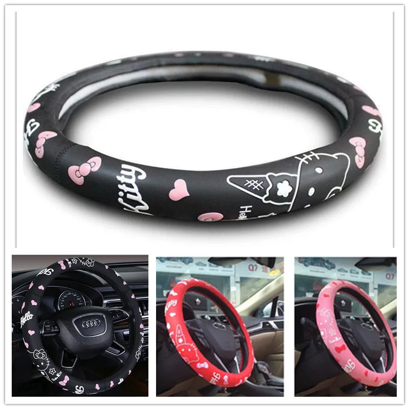 

Hello Kitty Car Accessories Lovely Car Steering Wheel Cover Silicone Latex Universal Steering Cover 38 cm