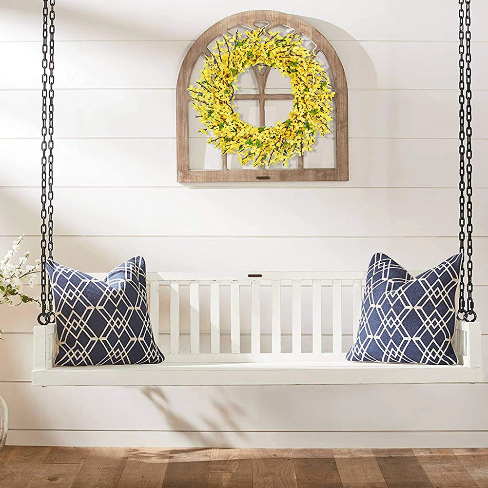Ротанг домашний декор имитация Forsythia цветок дверь открытый окно Реалистичный искусственный венок Круглый Свадебный Шелковый ткань сад