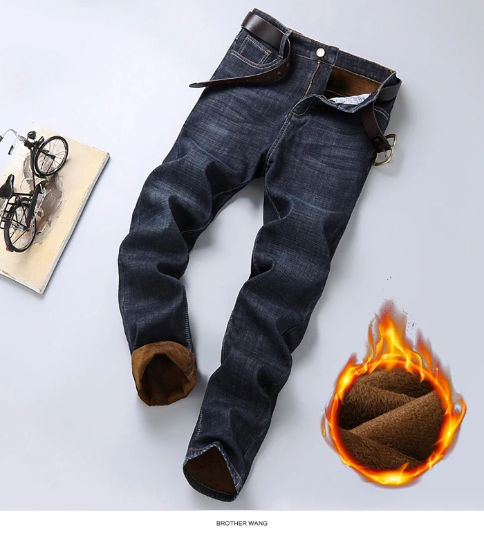 Плюс Zise зимние мужские теплые джинсы новые бизнес модные джинсовые толстые Стрейчевые брюки мужские Брендовые брюки черные синие
