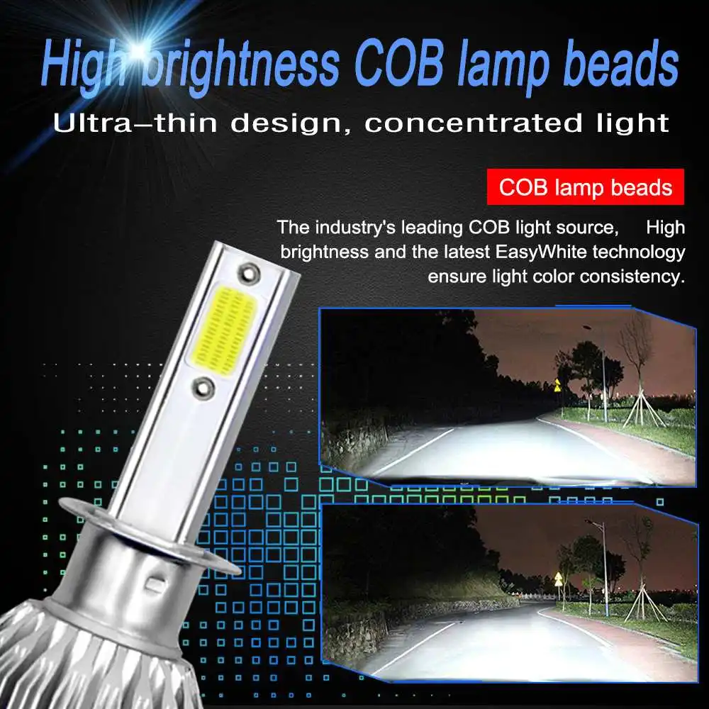 Модернизированный C6MAX 72W фары для автомобилей COB светодиодный фары лампы H1 H4 H7 H8/H9/H11 9005 9006 9012 H13 7600LM 6000K холодный белый комплект из 2 предметов