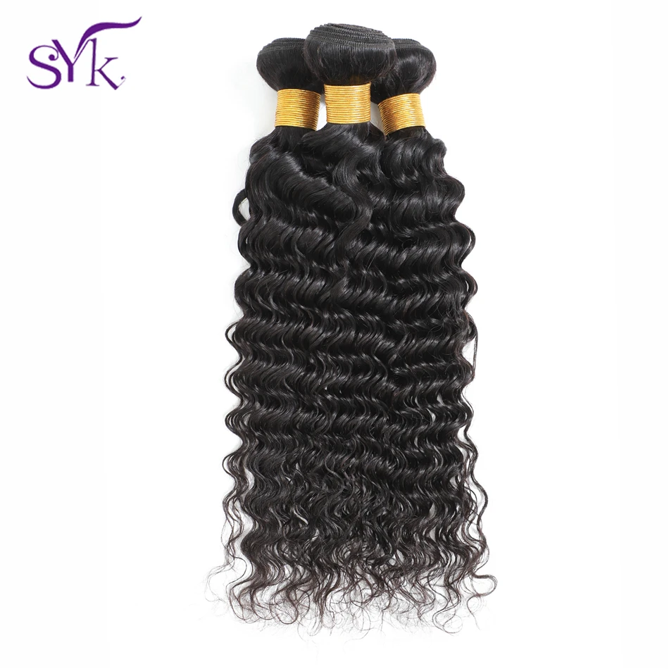 SYK волосы малазийские глубокая волна человеческие волосы 3 пряди с закрытием не Реми волосы натуральный цвет человеческие волосы пряди с закрытием