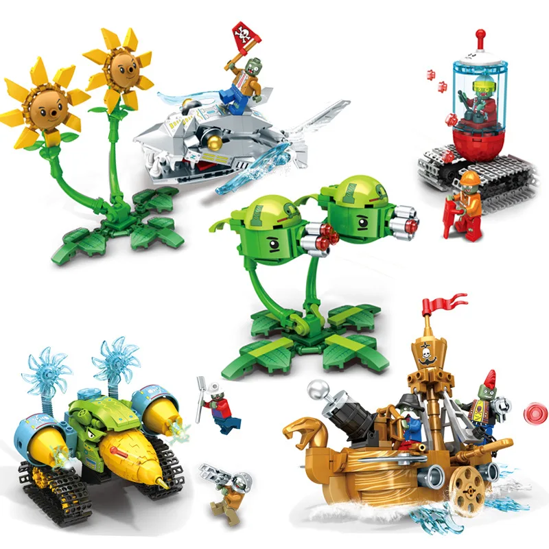 

New Plant Shark Pirate Zombie Battle Suit Scene Assembled Building Blocks Brick Toys for Children Educational Boys Kids Gift X03