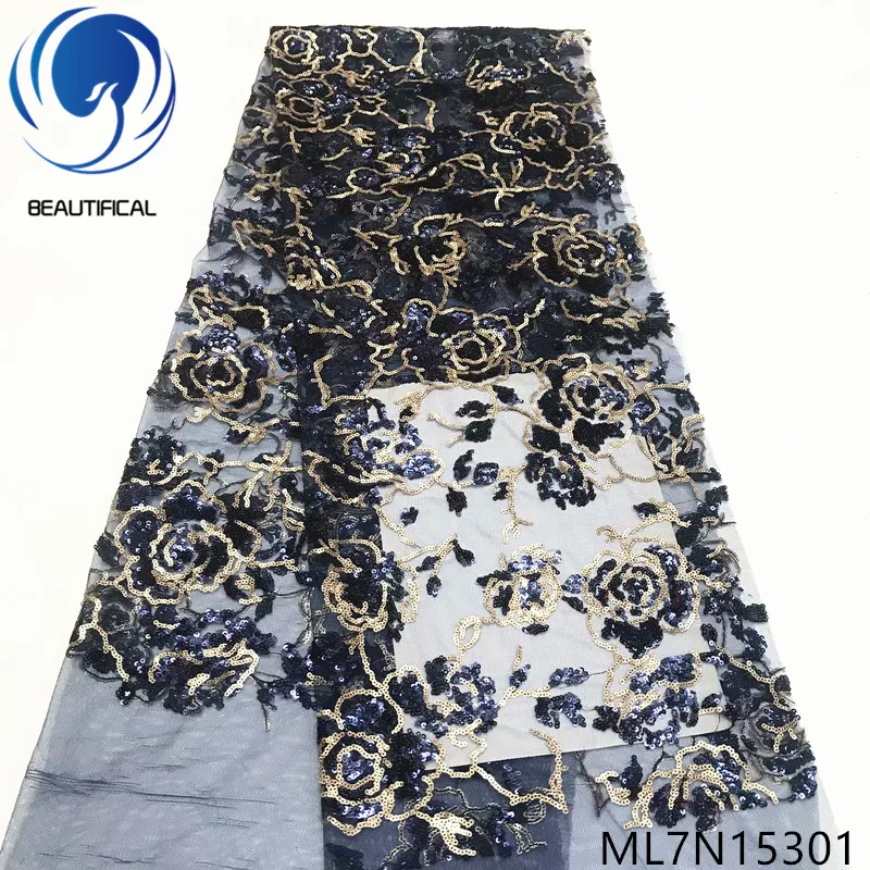 

BEAUTIFICAL laces african fabrics 5yards nigerian net lace embroidery flowers sequins french lace fabric for dress ML7N153