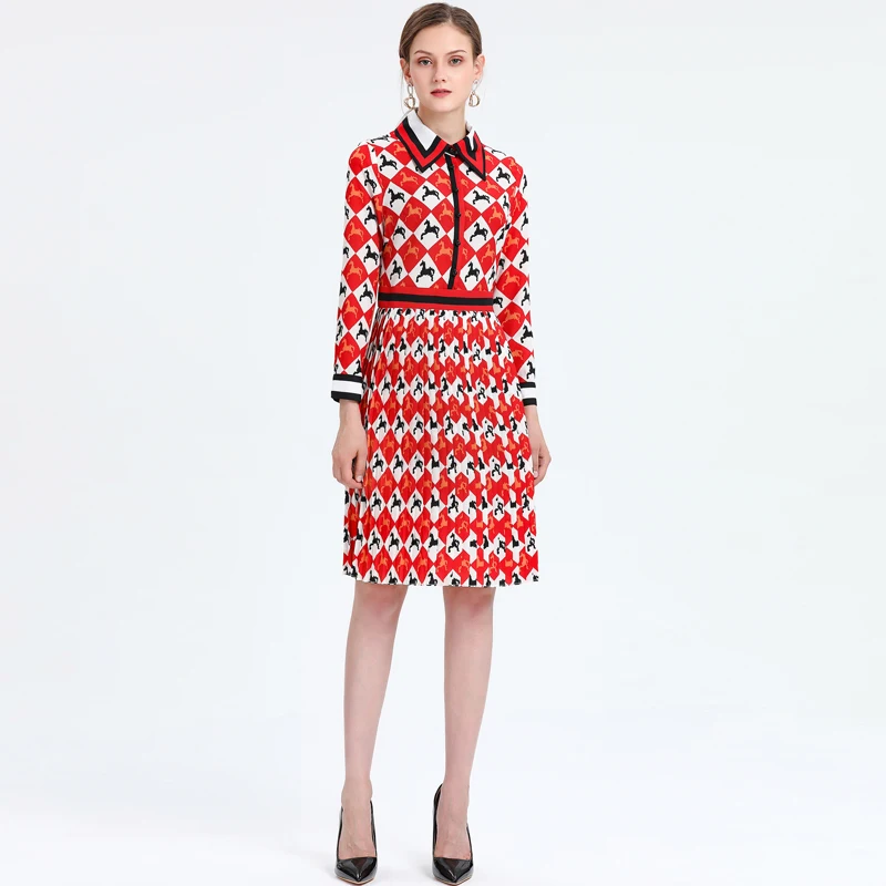 

Xiaomoli Spring and summer 2020 new women's Printed Dress classic retro nine sleeve slim young pleats