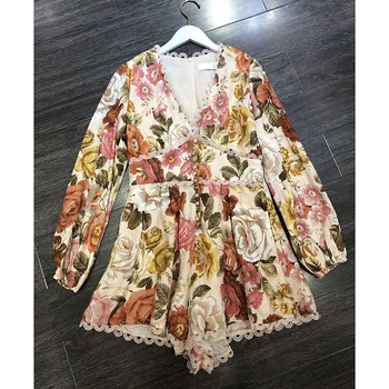 

LouLan Queen Long Sleeve Women Playsuits Runway/Summer /Party/Boho/Beach/Elegant/Floral/Casual/Playsuits Robe ete femme 2020