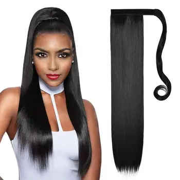 

Synthetic Hair Fiber Heat-Resistant Straight Hair With Ponytail Hair Extended Black Brown Headwear