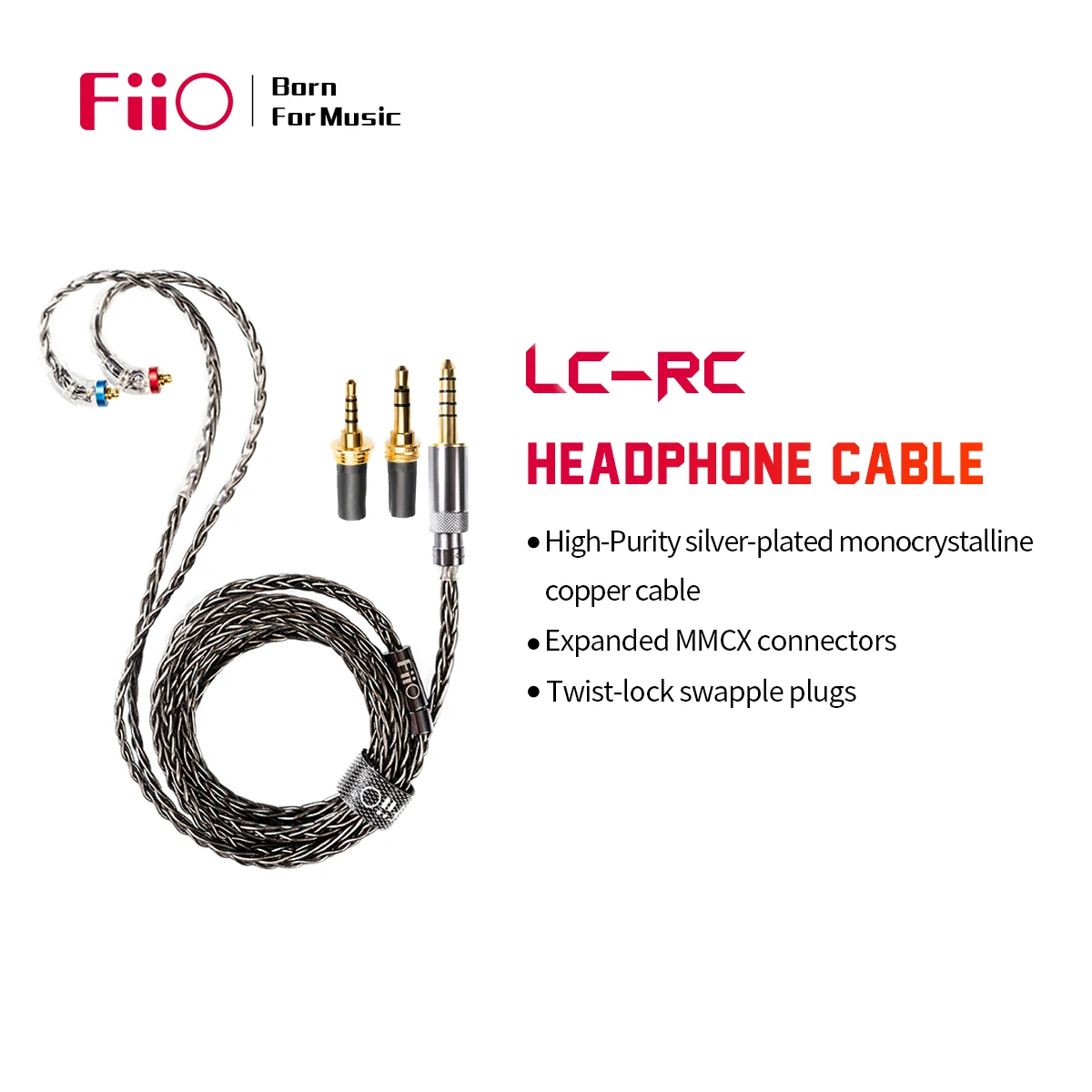 FiiO LC-RC headphone MMCX cable High-Purity silver-plated monocrystalline copper swappable plug | Электроника