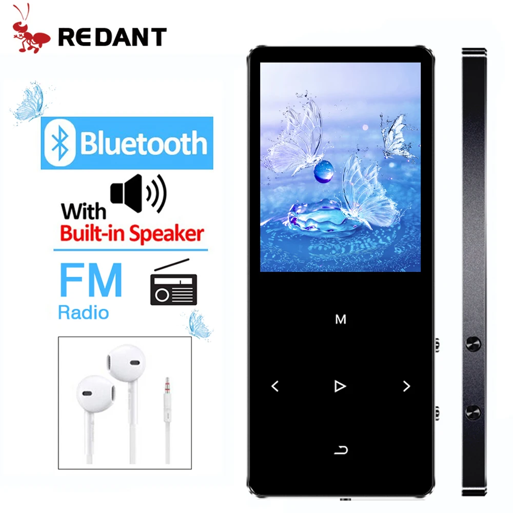 REDANT MP3 Player with Bluetooth 4.2 and 1.8 Screen touch keys hifi fm radio mini sport MP 3 music player portable metal walkman mp3player juice