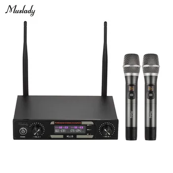 

Muslady KLU3 UHF Wireless Microphones Set with 1 Receiver 2 Handheld Microphone Color Screen for Party Karaoke Business Meeting