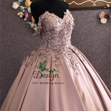 Новое поступление, Розовое Атласное Бальное платье ручной работы с цветами на заказ, Пышное Платье с открытыми плечами vestidos de quincea era