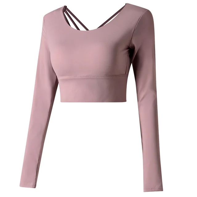 Yoga Shirts Workout Open Back Top Long Sleeve Crop Top Women Spring Autumn Gym Cross Back  Sports Shirt Short Sleeve Summer Purple