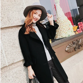

V-Neck Winter Women New Autumn Single Breasted Butterfly Sleeve Wool Coat Female Fashion Three Quarter Sleeve Tweed Coat ZX1159