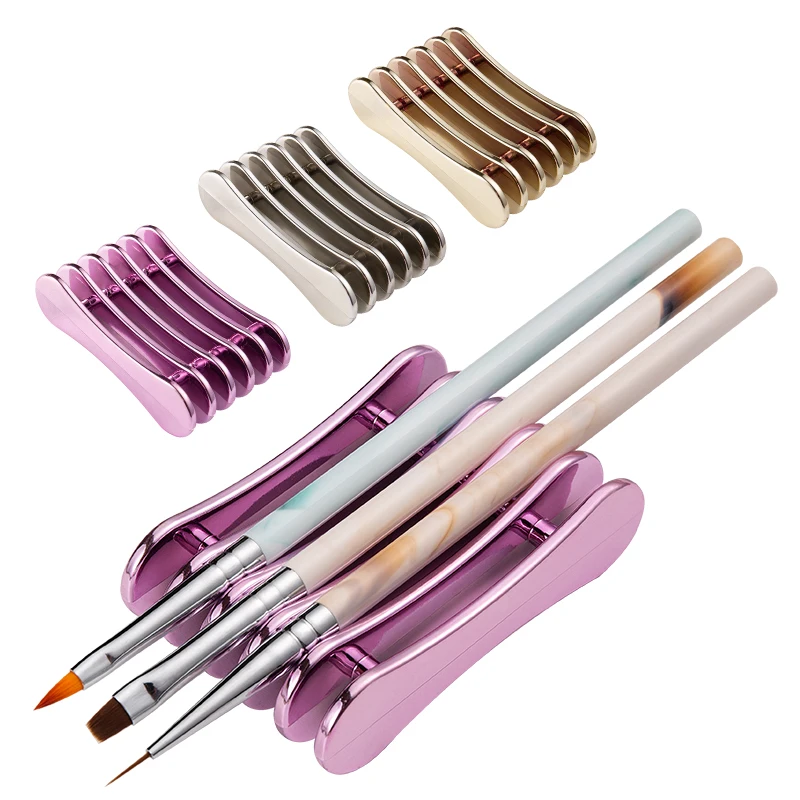Description Picture 5 of item5 Grids Brush Holder Pen Rest Display Stand Plastic Manicure Tools Nail Art Acrylic Silver Purple Gold Showing Shelf