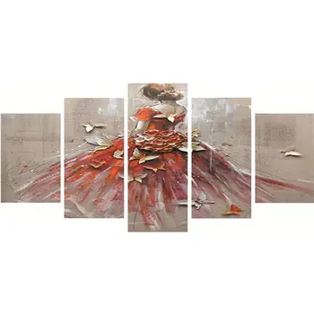 

DIY Diamond Embroidery Red Dress Girl Multi Collages Needlework Butterfly Diamond Painting Cross Stitch For Living Room 5pcs