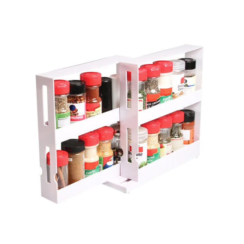 Kitchen Spice Organizer Rack , MultiFunction Rotating Storage Sliding Shelf