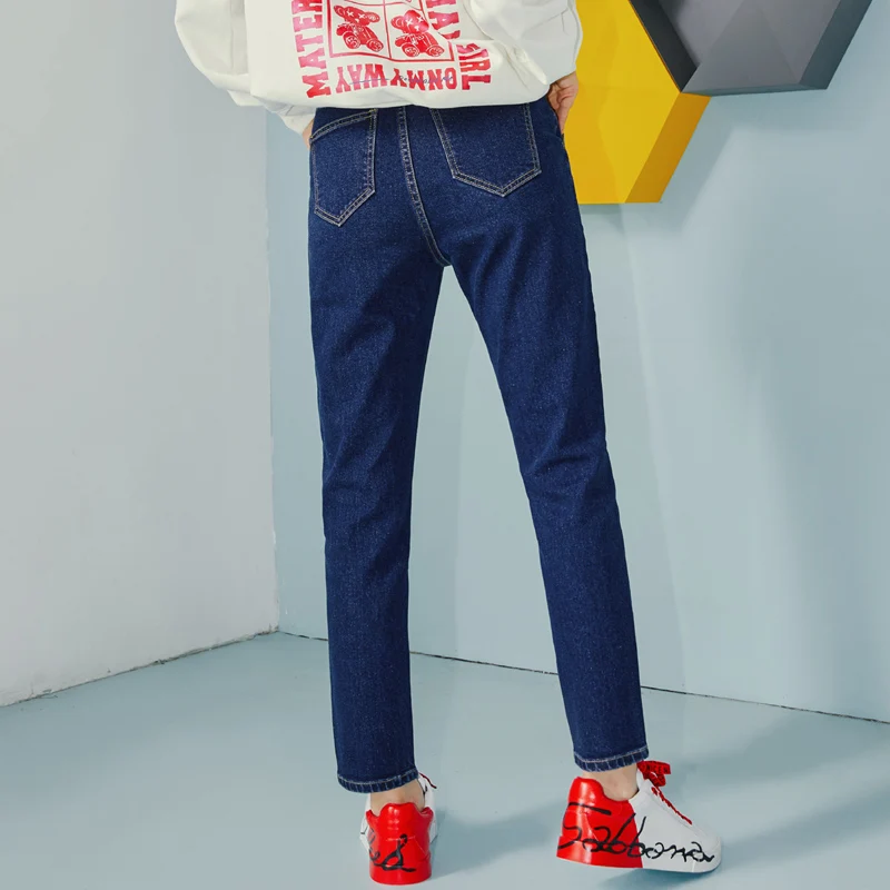 LEIJIJEANS, Новое поступление, двубортные свободные темно-синие брюки от Harlan, крутые джинсы для девочек, большие размеры, женские длинные джинсы 9094