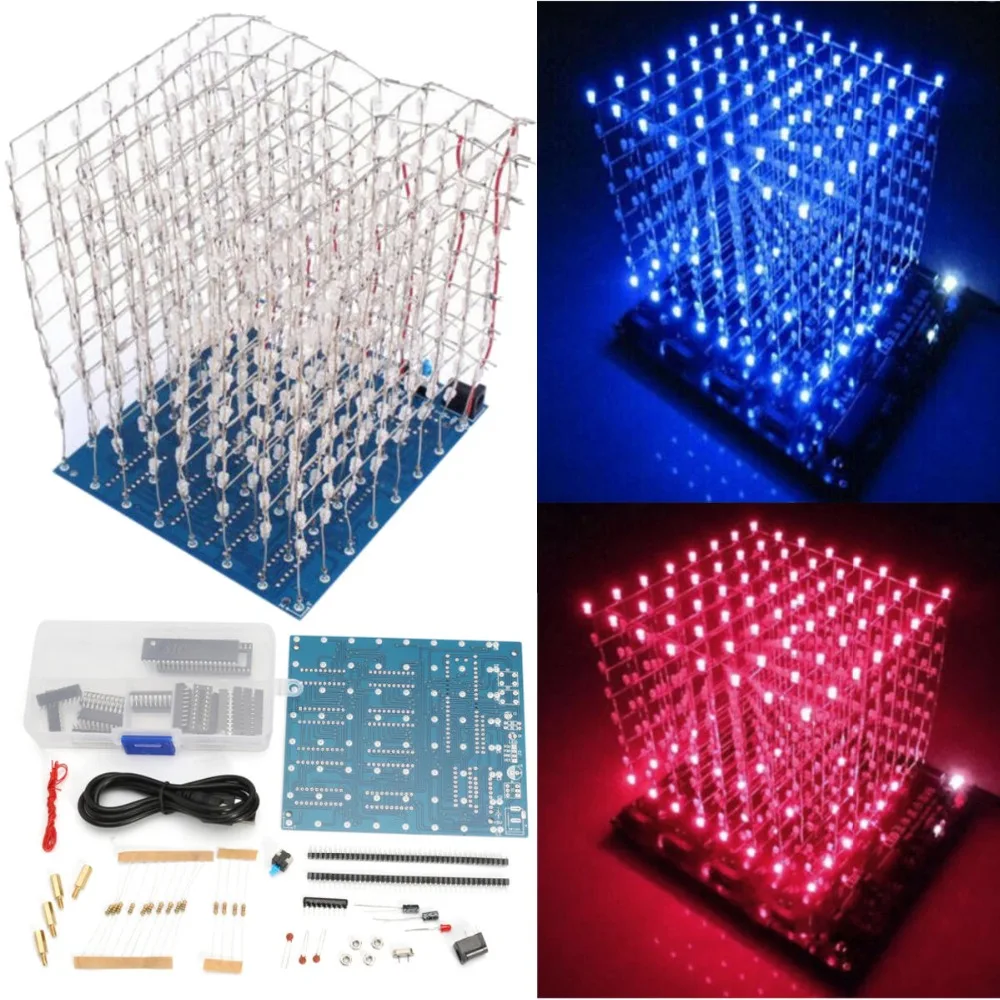 azul quadrado, kit diy, capacidade temperada, novidade, novas, 3mm, led