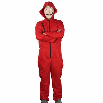 

Halloween Fashion Salvador Dali La Casa De Papel Money Heist Red Jumpsuit Mask Costume Cosplay Halloween Festival Solid Jumpsuit