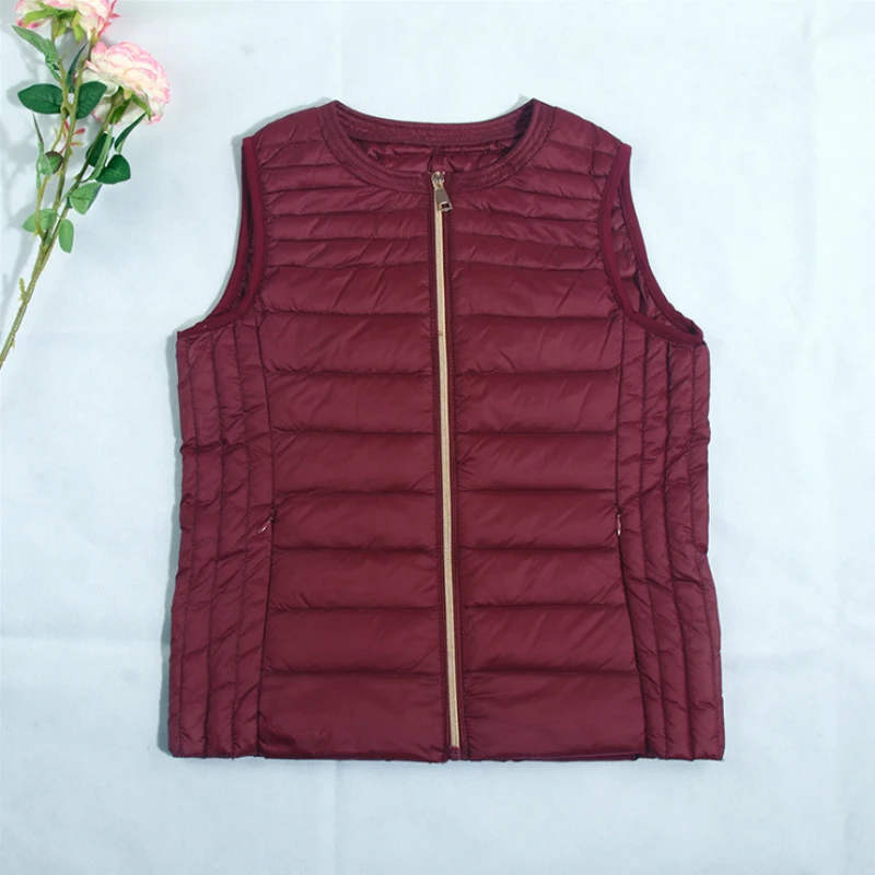 New Women Winter 90% White Duck Down Vest Ultra Light Duck Down Vest Sleeveless Jacket Round Neck Zipper Plus Coat Size