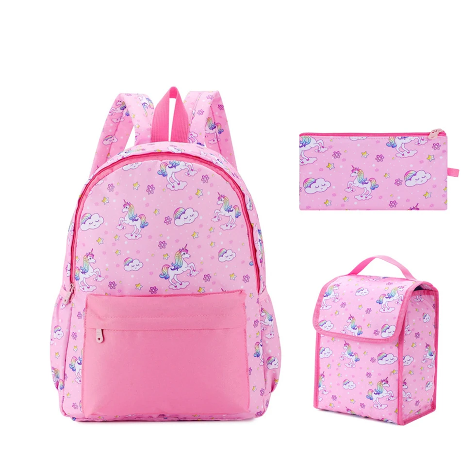 3pcs/set Children Unicorn Backpacks with Lunch Box Pencil Case Girls and Boys Printed Cartoon Schoolbags for Kids Back Pack Gift