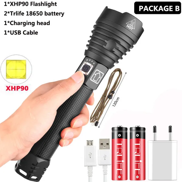 Waterproof YXQUA High Lumens Flashlight XHP90 Tactical Flashlight for Outdoor Camping Emergency 26650 Batteries Super Bright 3000 Lumens Powerful USB Rechargeable Flashlight with 5 Modes Waterproof YXQUA High Lumens Flashlight XHP90 Tactical Flashlight for Outdoor Camping Emergency 26650 Batteries Super Bright 3000 Lumens Powerful USB Rechargeable Flashlight with 5 Modes