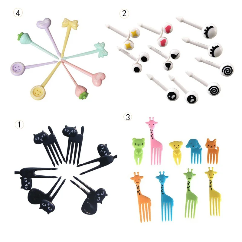 

10pcs/pack Animal Farm Fruit Fork Mini Cartoon Children Snack Cake Dessert Food Fruit Pick Toothpick Bento Lunches Party Decor