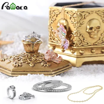 

1 Pcs Vintage Skull Jewelry Storage Box Resin Jewelry Case Necklaces Ring Organizer Container Golden Cosmetic Box Desktop