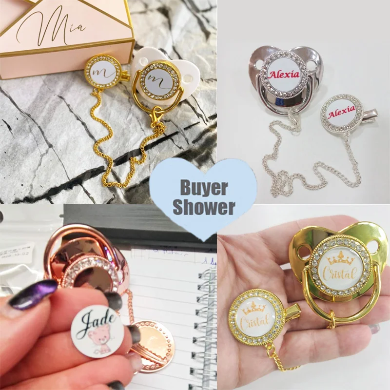 Pacifier Clip Pacifier Chain Customization Baby Pacifier Luxury Rhinestone Blank Pacifier Clips Chain Sublimation Infant Dummy Baby Shower Gifts