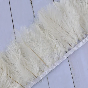 

15-20cm Whole Ostrich Feathers Trim Natural Feathers On Ribbon Fringe for Dress Clothing Sewing Decoration plume crafts 1yard