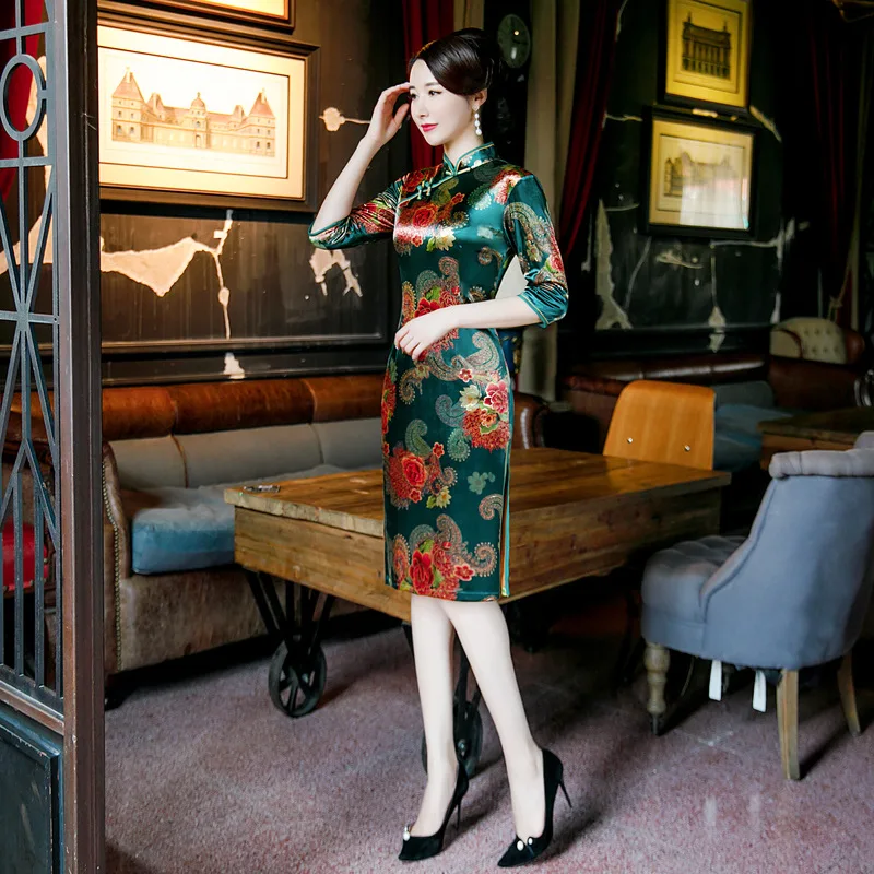 Сексуальное платье, бодикон, с рисунком, Qipao Cheongsam традиционный, для китаянок платье китайское свадебное платье Vestidos Размеры M-4XL