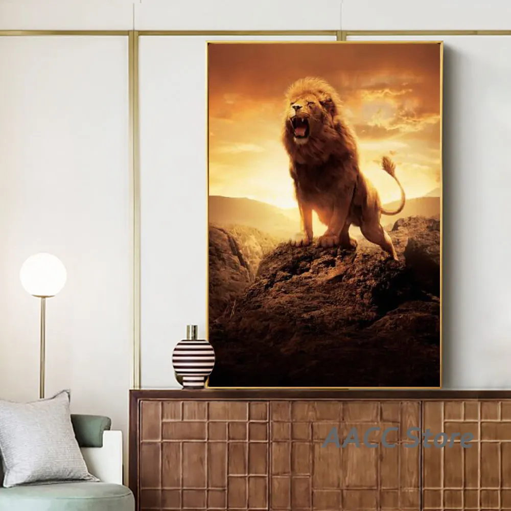 

Modern Canvas Print Wall Art The Mighty Lion Painting Poster and Animal Art Picture for Nordic Home Room Cuadros Decoration