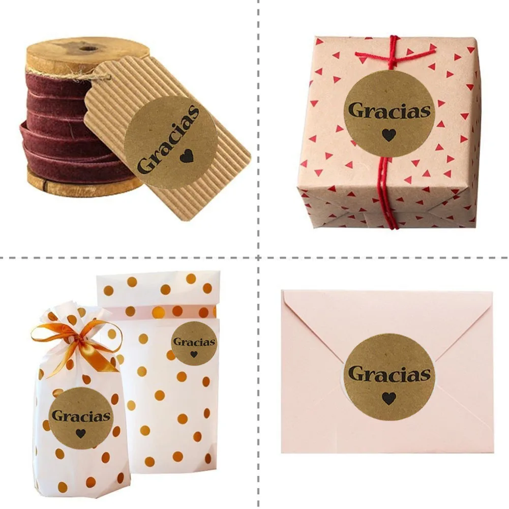 500Pcs/Roll Spanish Thank You labels Stickers for seal label and package stickers scrapbooking stationery sticker Natural Kraft