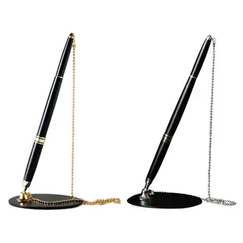 

0.5mm Classic Metal Ballpoint Pen Secure Chain Attached Base Stand Desk Office Counter Signature Pens Stationery Gift