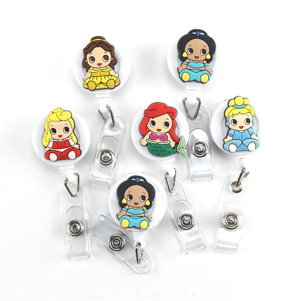 Carrete de insignia retráctil con dibujos animados para chica, soporte para llaves, Tarjeta De Nombre de identificación, suministros escolares, 1 unidad