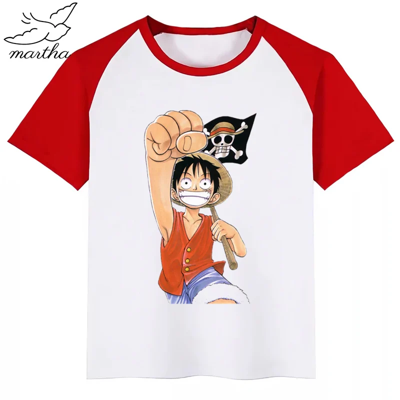 Luffy/футболка для мальчиков; детская одежда с короткими рукавами и принтом для мальчиков; детский белый топ; топы для мальчиков; Детские футболки; Новая летняя футболка - Цвет: RedD