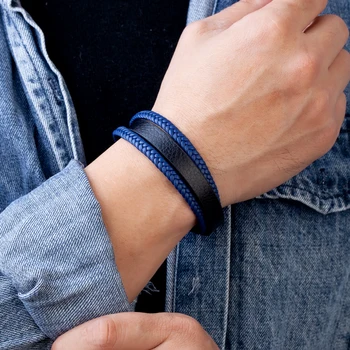 Trendy Weave Genuine Leather Men Bracelet Black/gold/white Magnetic Clasp Multi Layer Braid Rope Chain Classic Men's Jewelry