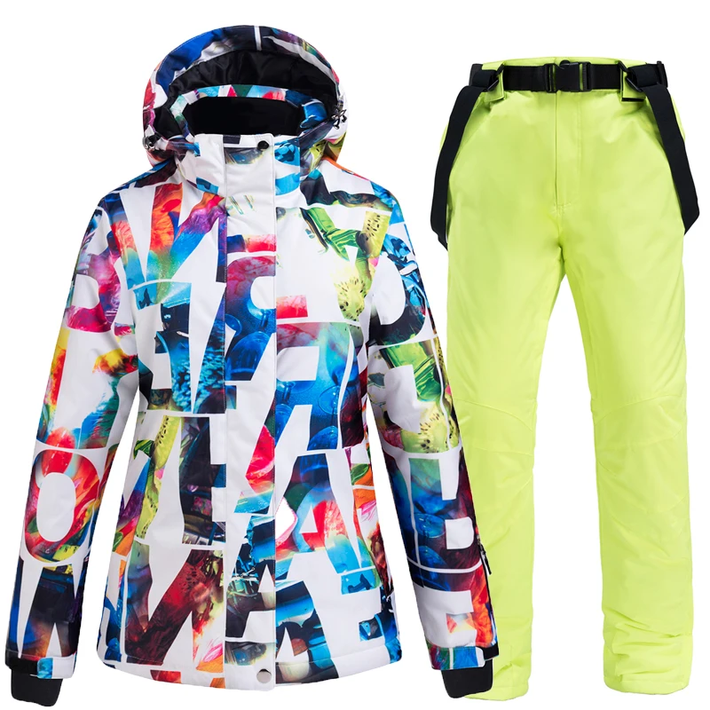 Женский зимний костюм, комплект одежды, лыжные костюмы, водонепроницаемая ветрозащитная зимняя одежда для горного сноуборда, лыжные куртки+ зимние комбинезоны, штаны