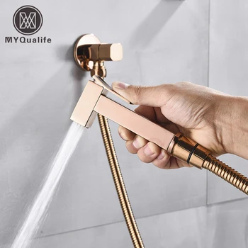 

MYQualife Handheld Toilet bidet sprayer set Kit Rose Gold Hand Bidet faucet for Bathroom hand sprayer shower head self cleaning