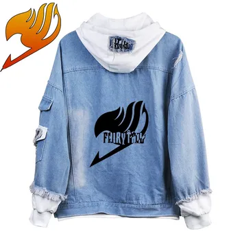 

Fairy Tail END costumes Overlord Hoodies Jackets Men women cartoon casual Jean jacket Ripped denim top in fashionable print