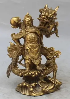 

Chinese Fengshui brass Guan Gong Yu Warrior God Sword Stand in Dragon Statue