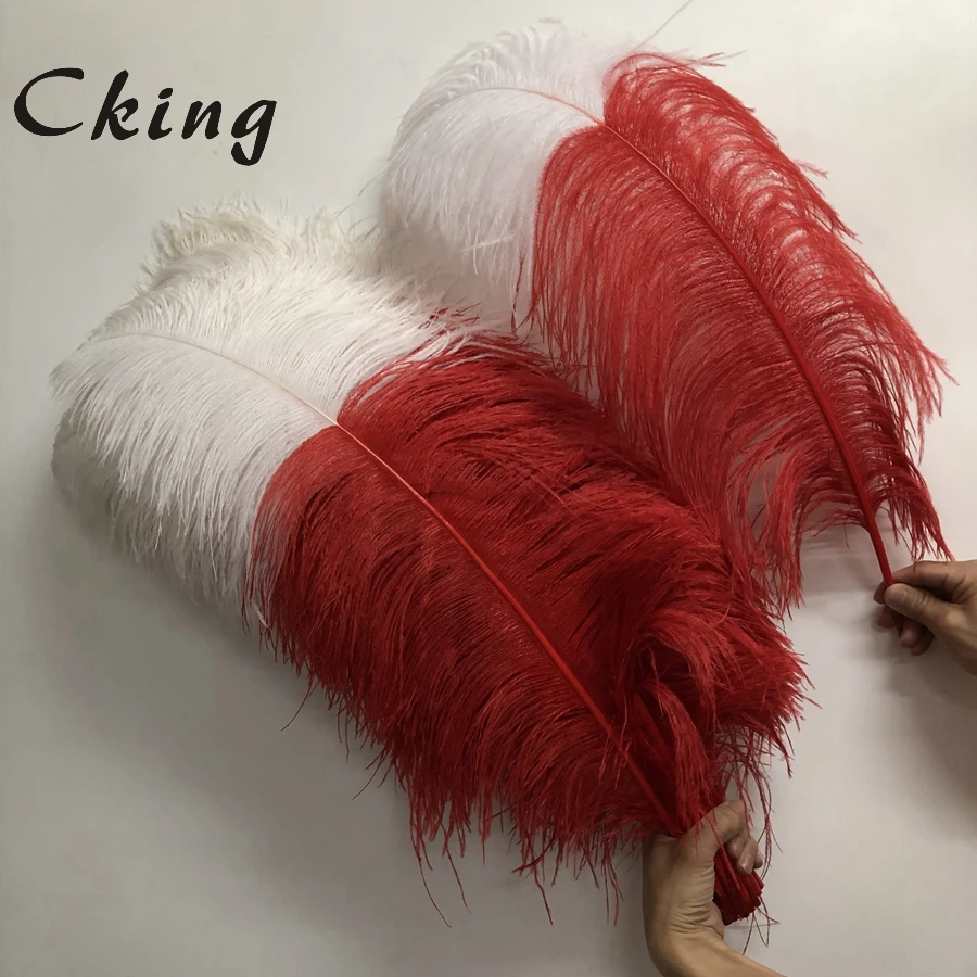 Cking two tone Ostrich feathers 55-60cm long real ostrich wedding feather red+white tips party hotel home decorations