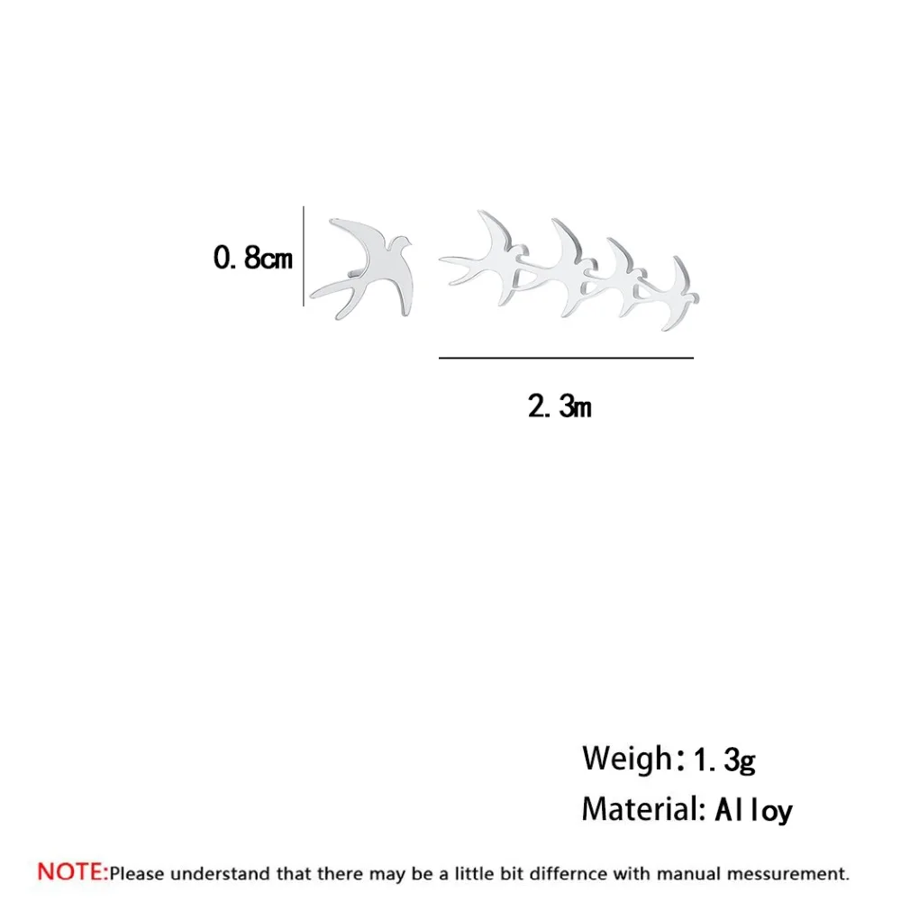 Chandler, новинка, модные ассиметричные стальные маленькие серьги из флока птиц, серьги-гвоздики с птичьими ушками для альпинизма, золотой цвет, ласточка, Bronics
