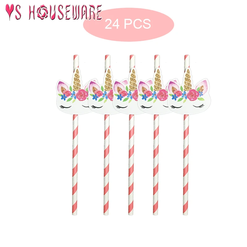 

24Pcs unicorn paper Print Flexible Drinking Straws Birthday party decorations disposable plastic bendy Tube for kids June 22