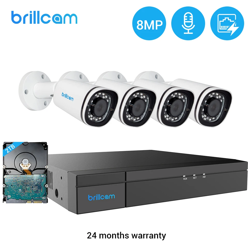 Система видеонаблюдения Brillcam H.265 8 каналов Мп POE IP-камеры аудиозапись комплект