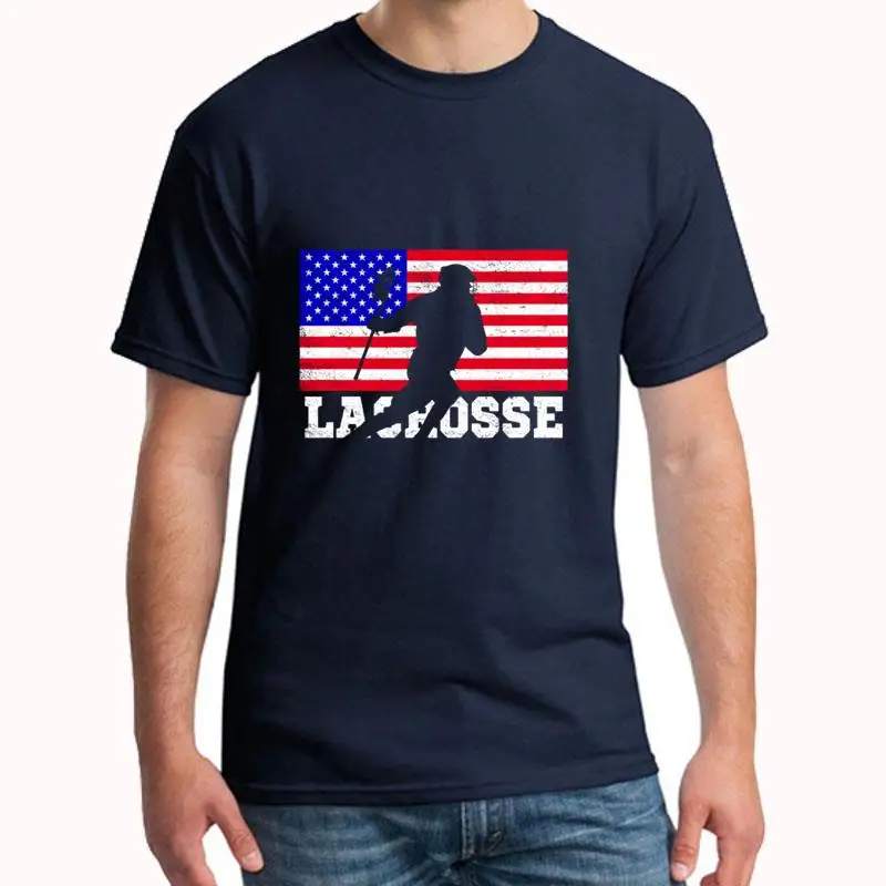 

Custom Classic Lacrosse Player Silhouette On Usa Flag t shirt XXXL 4Xl 111XL cool raglan summer homme t shirt tee